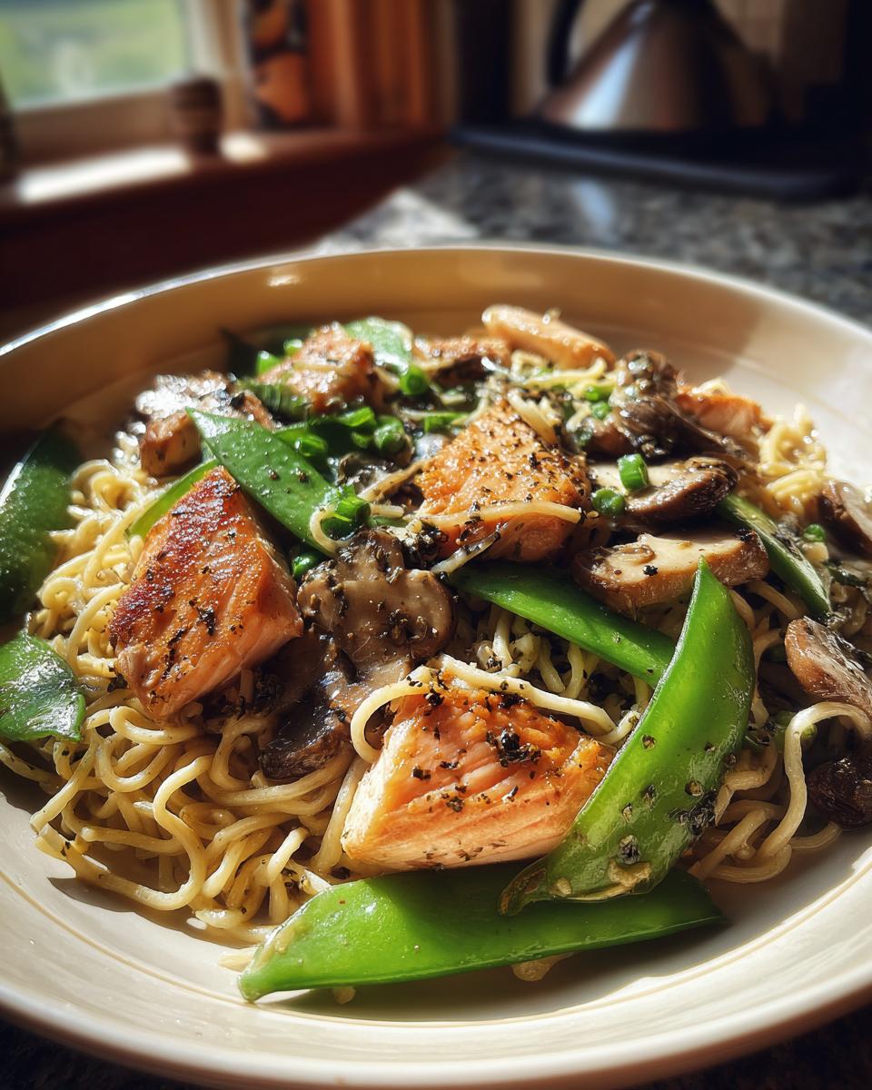 Asian Salmon and Noodles with Mushrooms and Snap Peas - detail 1