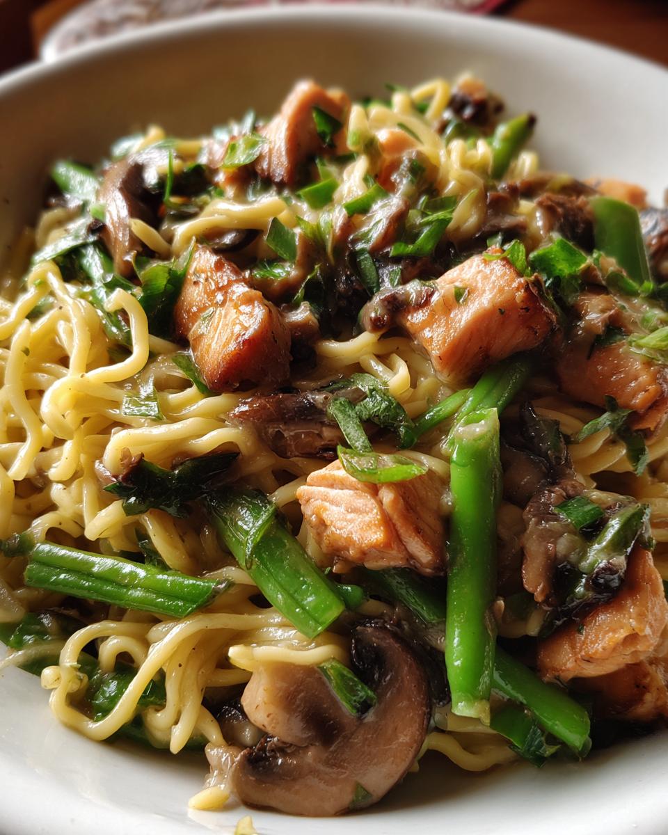 Asian Salmon and Noodles with Mushrooms and Snap Peas - detail 2