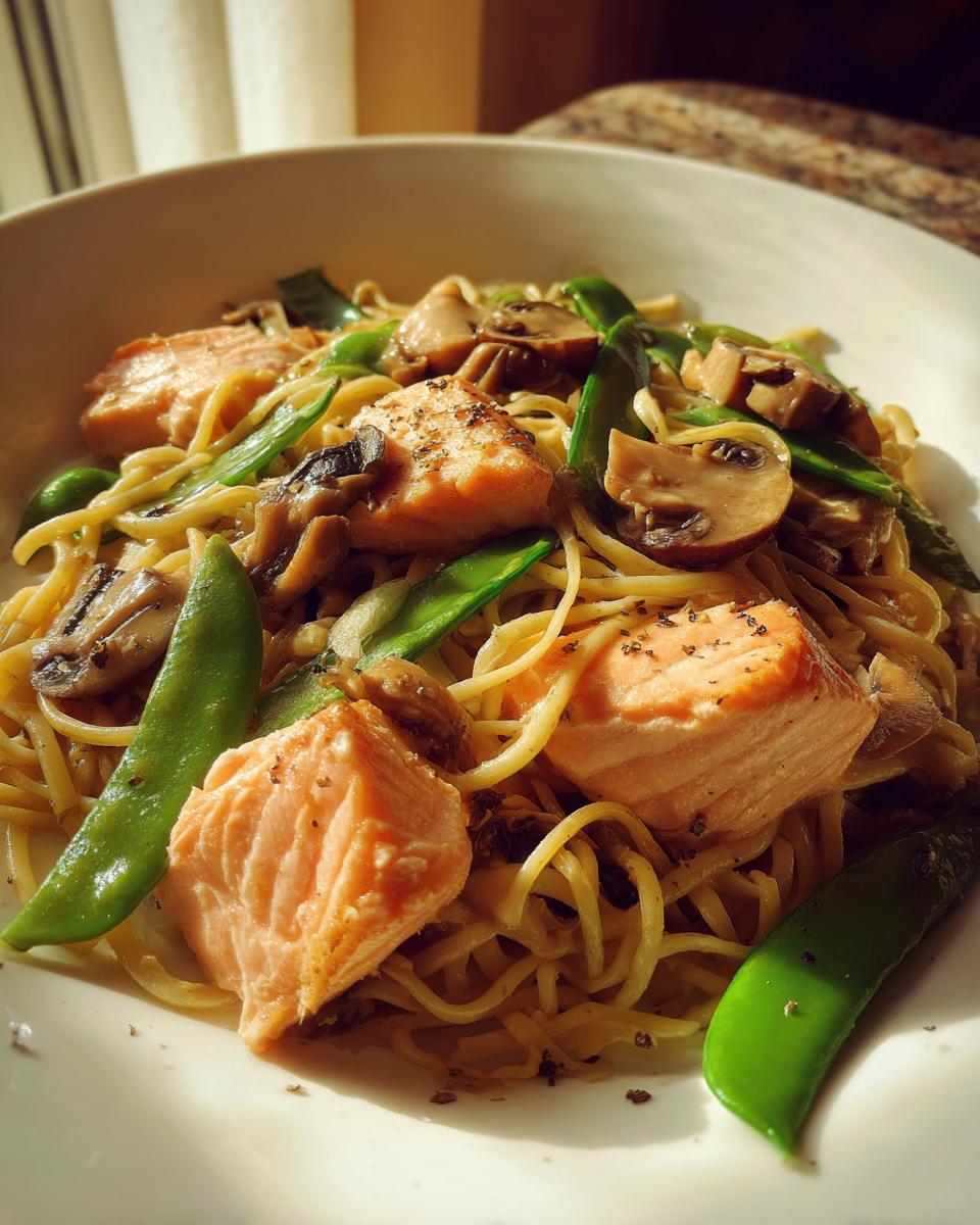 Asian Salmon and Noodles with Mushrooms and Snap Peas - detail 3