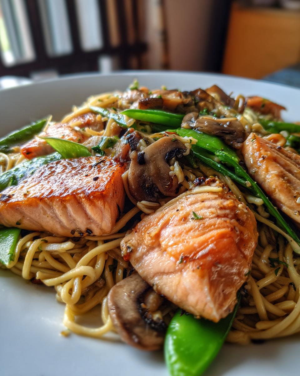 Asian Salmon and Noodles with Mushrooms and Snap Peas - detail 4