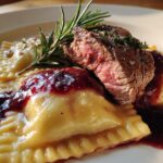 Beef Wellington Ravioli with Red Wine Reduction