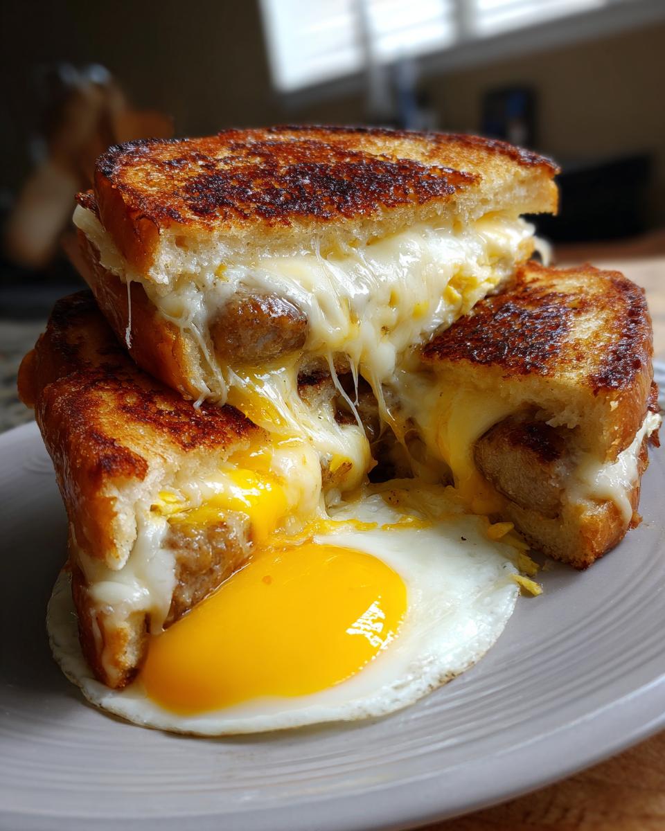 Breakfast Grilled Cheese with Eggs and Sausage - detail 1