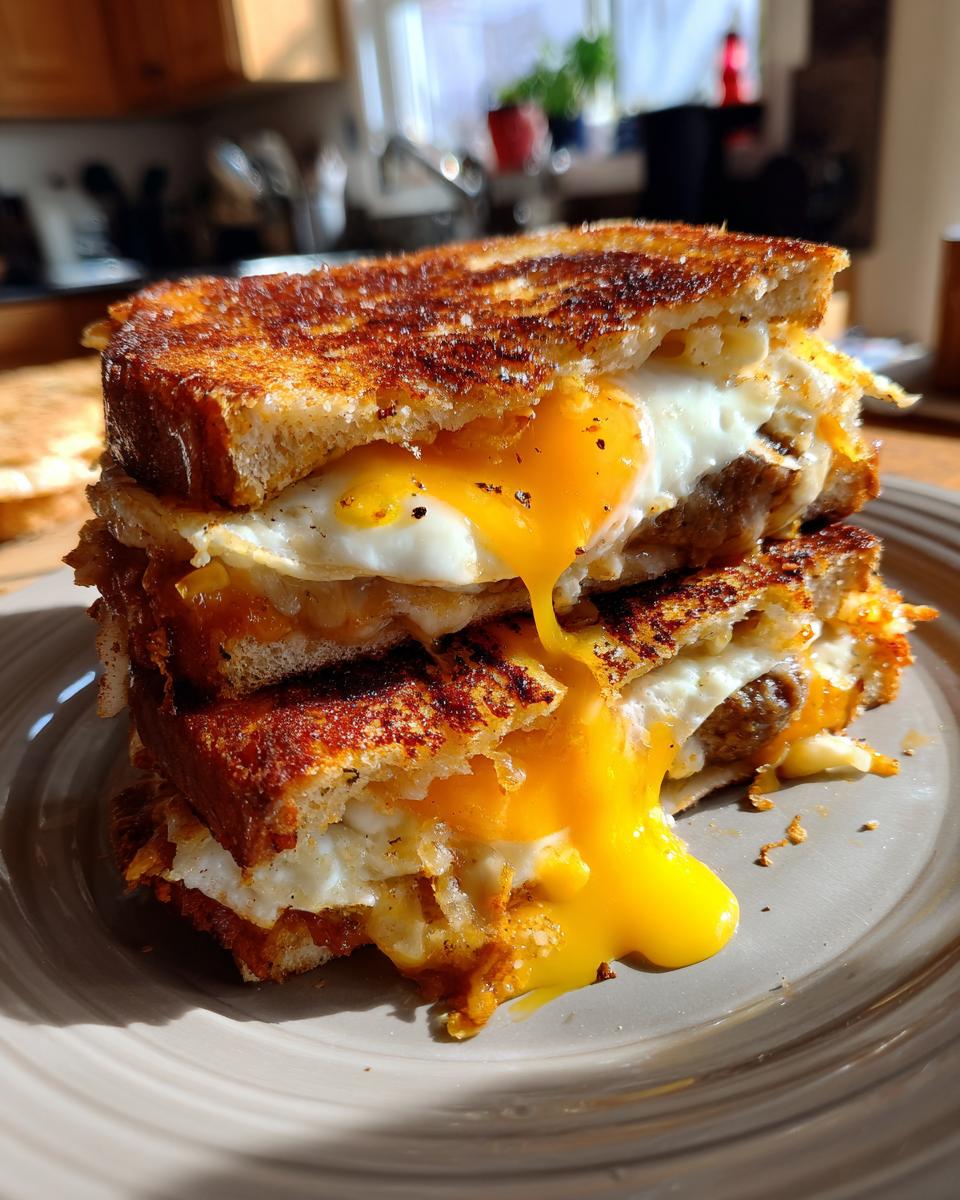 Breakfast Grilled Cheese with Eggs and Sausage - detail 3