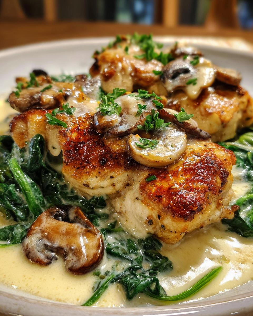 Chicken with Spinach and Mushrooms in Creamy Parmesan Sauce - detail 3