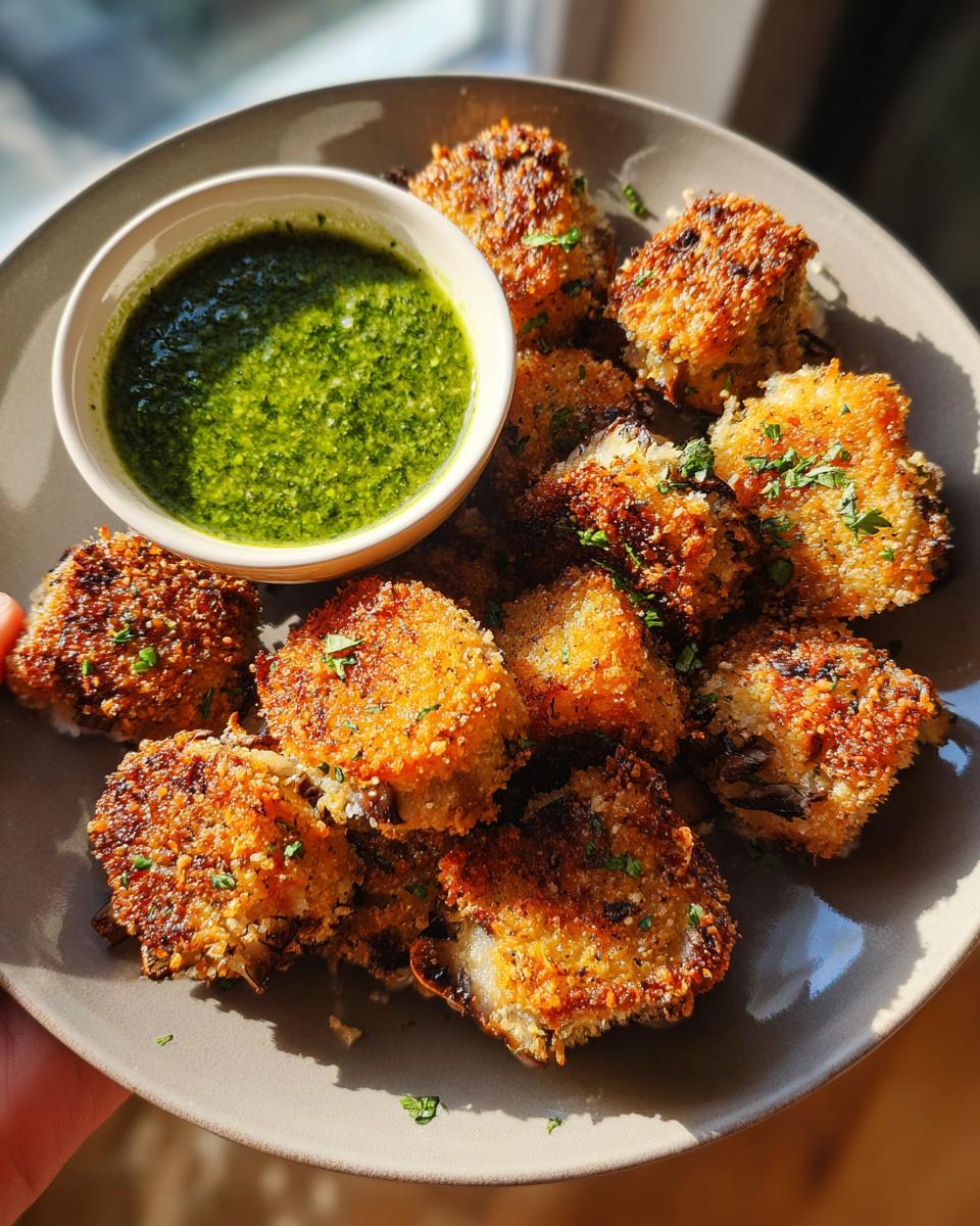 Crispy Garlic Mushroom Bites with Herby Vegan Dip - detail 3