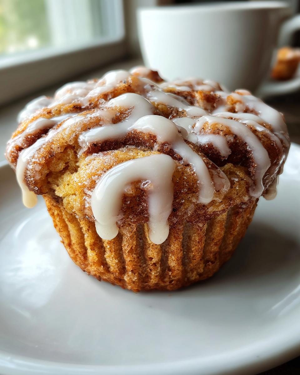 Pumpkin Cinnamon Roll Muffins with Cream Cheese Glaze - detail 3