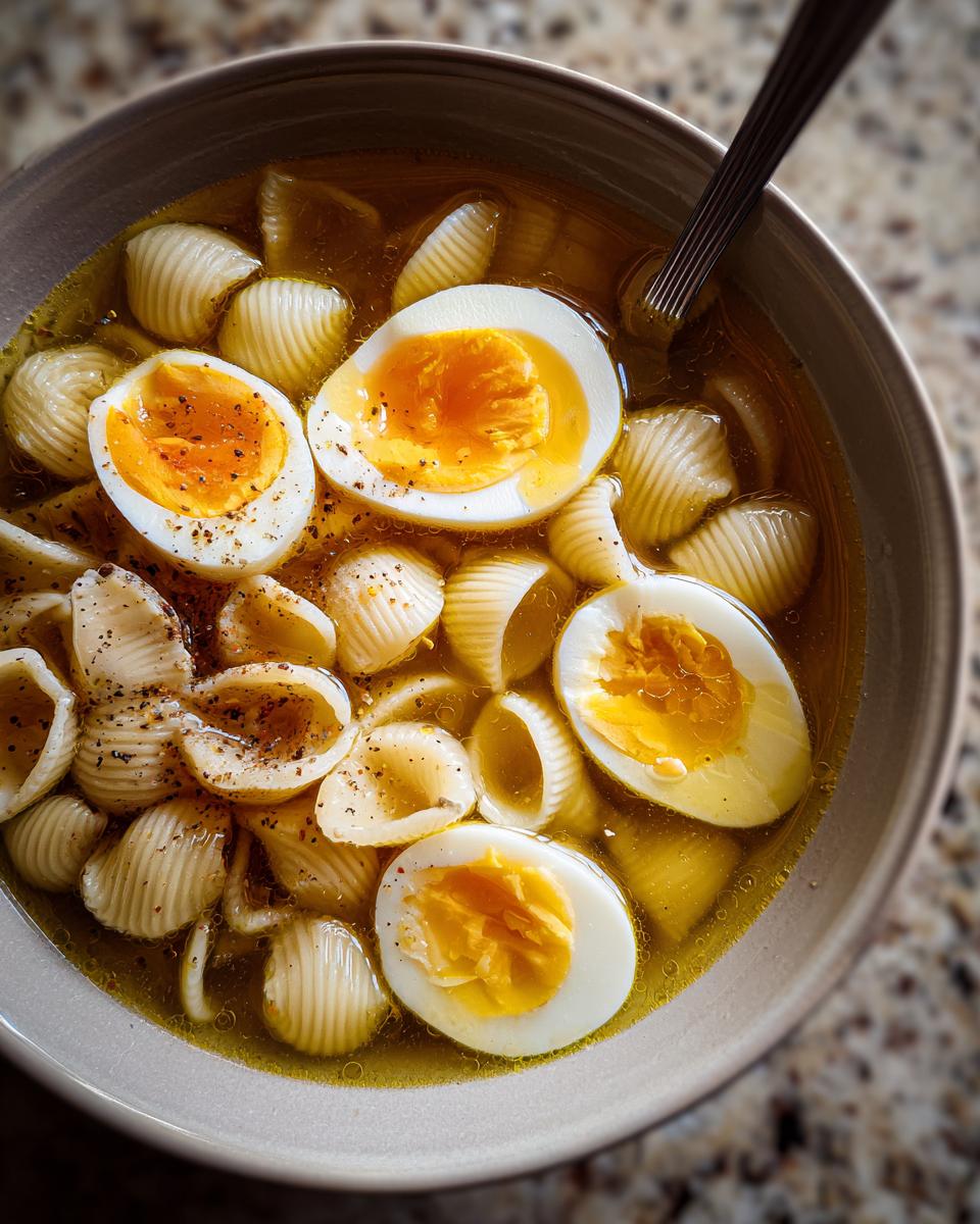 Shell Pasta Soup with Boiled Eggs - detail 1