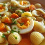 Shell Pasta Soup with Boiled Eggs