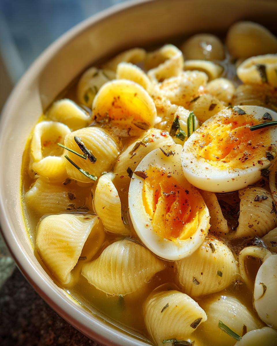 Shell Pasta Soup with Boiled Eggs - detail 4