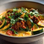 Zucchini Curry with Chorizo and Coconut Milk