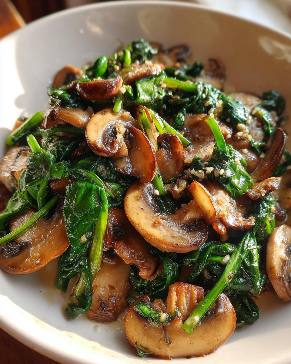 Sautéed Mushrooms and Spinach in Garlic Butter Sauce - detail 3