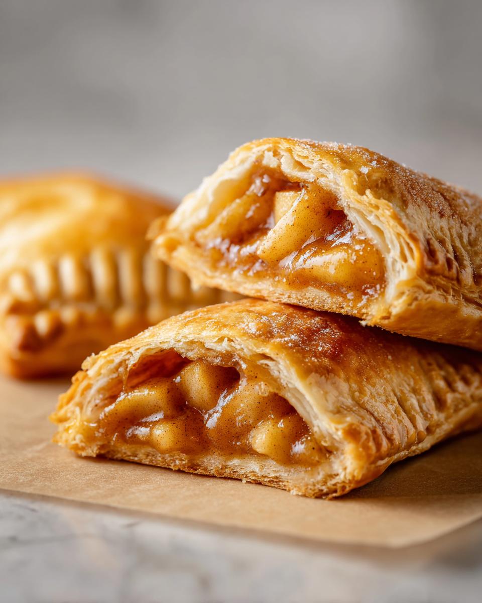 Gevulde Apple Cinnamon Delights, doorsnede toont sappige appelstukjes met kaneel in knapperig deeg.