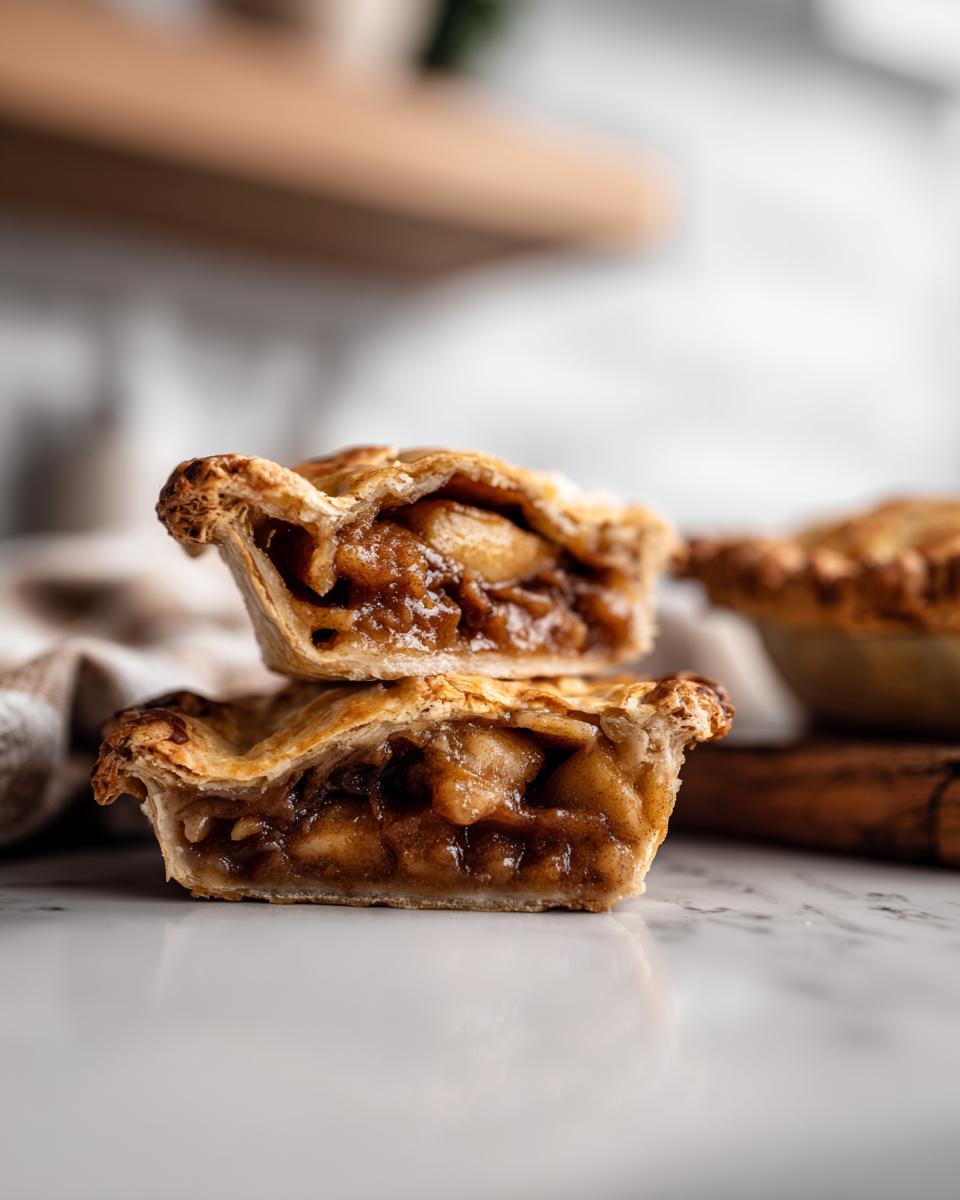 Twee gestapelde mini taartjes gevuld met appel en kaneel, perfect voor Apple Cinnamon Delights.