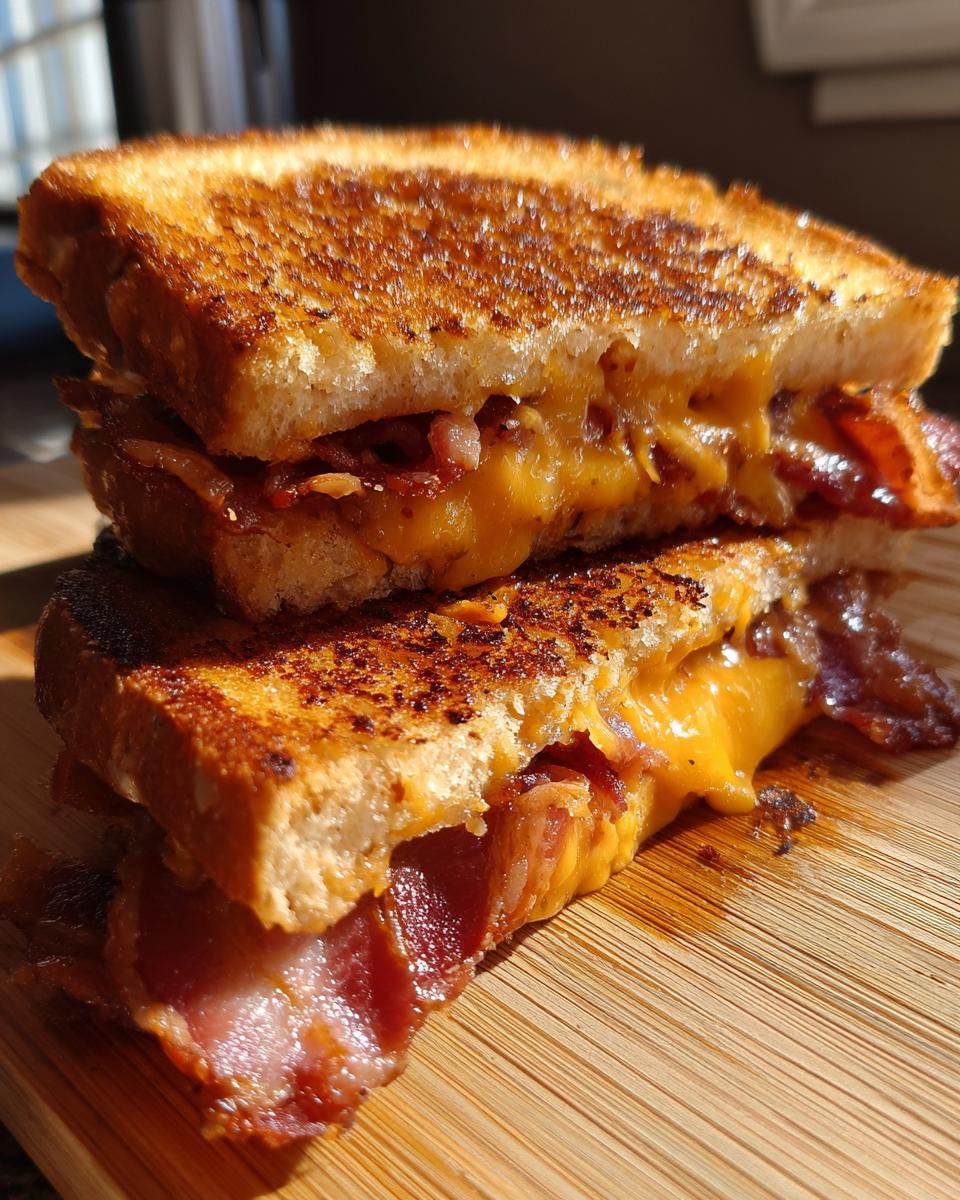 Een heerlijke BBQ Bacon Stuffed Grilled Cheese Sandwich, met gesmolten kaas en knapperig spek.