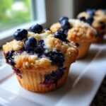 Close-up van Blueberry Delight Treats, rijkelijk gevuld met blauwe bessen en een kruimelige topping.