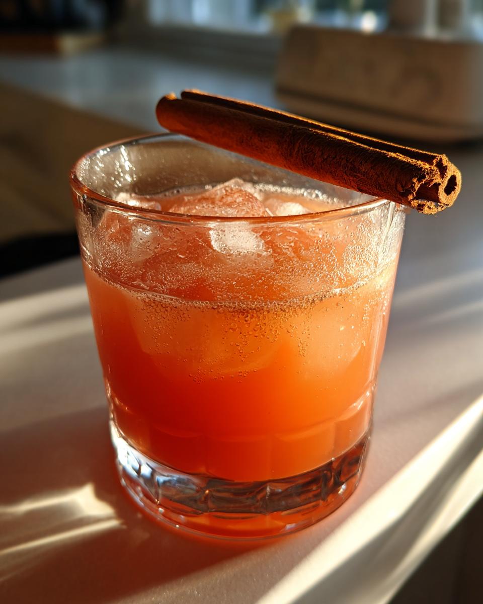 Een verfrissende Candy Apple Shot met ijs en een kaneelstokje als garnering.