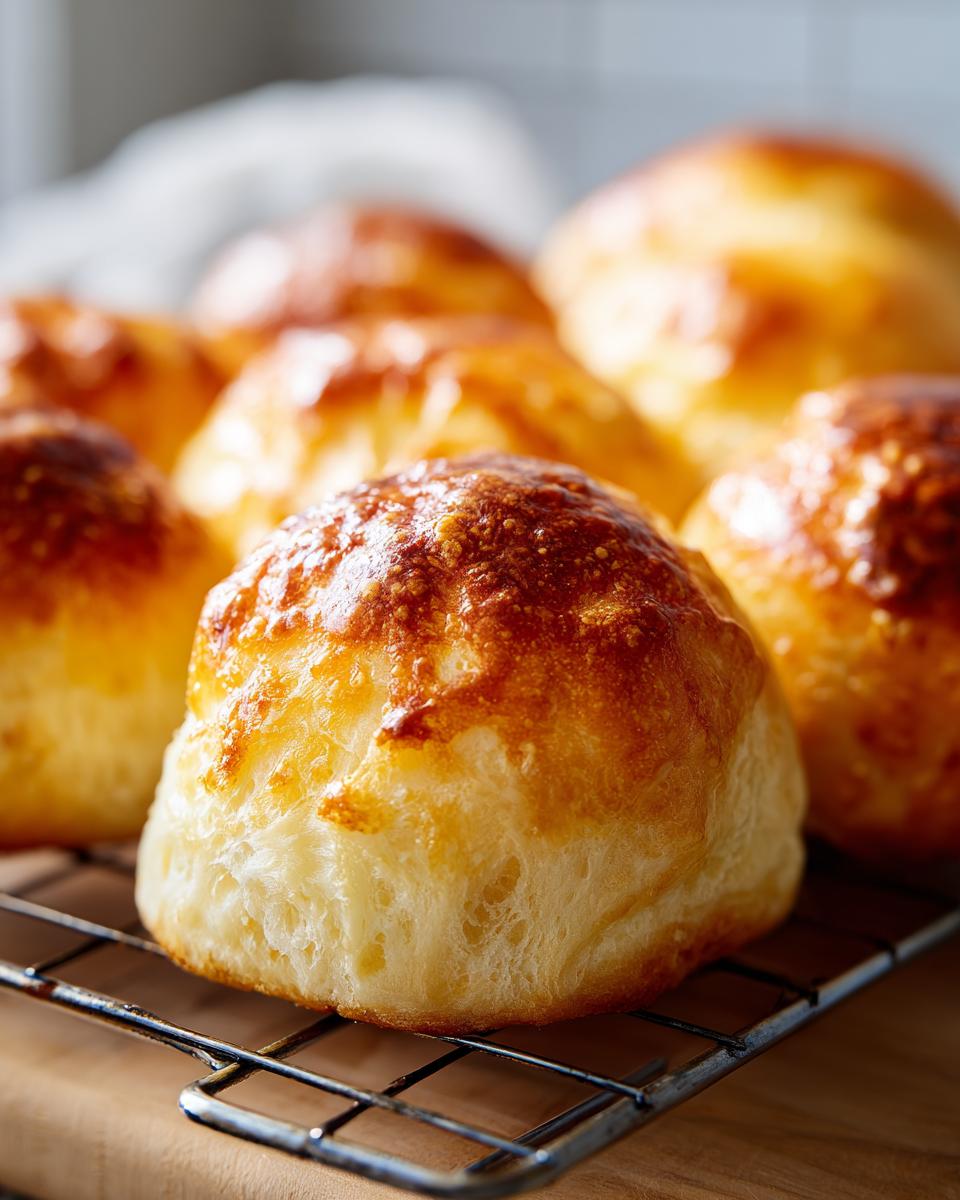 Close-up van goudbruine, luchtige brioche broodjes, vers uit de airfryer.