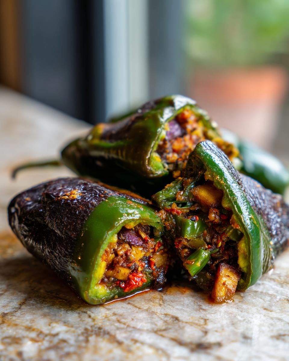 Gevulde ancho pepers met rijpe plantains, een heerlijk Mexicaans gerecht.