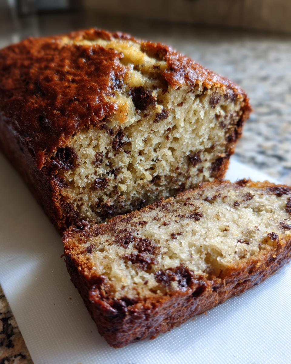 A slice of Irresistible Chocolate Chip Banana Bread Recipe Delight, showing moist texture and chocolate chips.