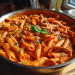 A large skillet filled with Irresistible Creamy Tomato Pasta, garnished with fresh basil and parsley.