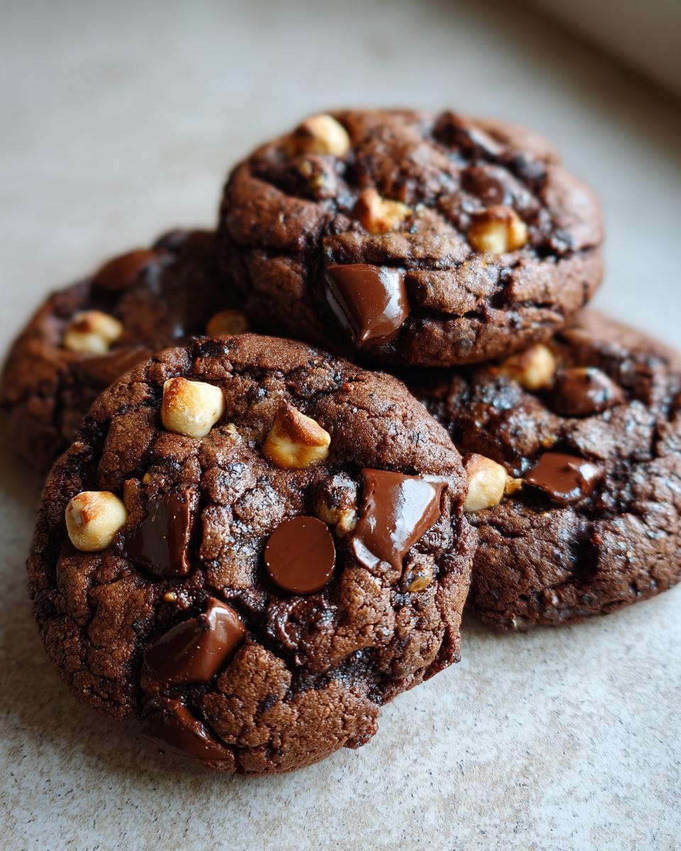 Close-up of Irresistible Dark Chocolate Chip Hazelnut Cookies, showing melted chocolate chips and toasted hazelnuts.