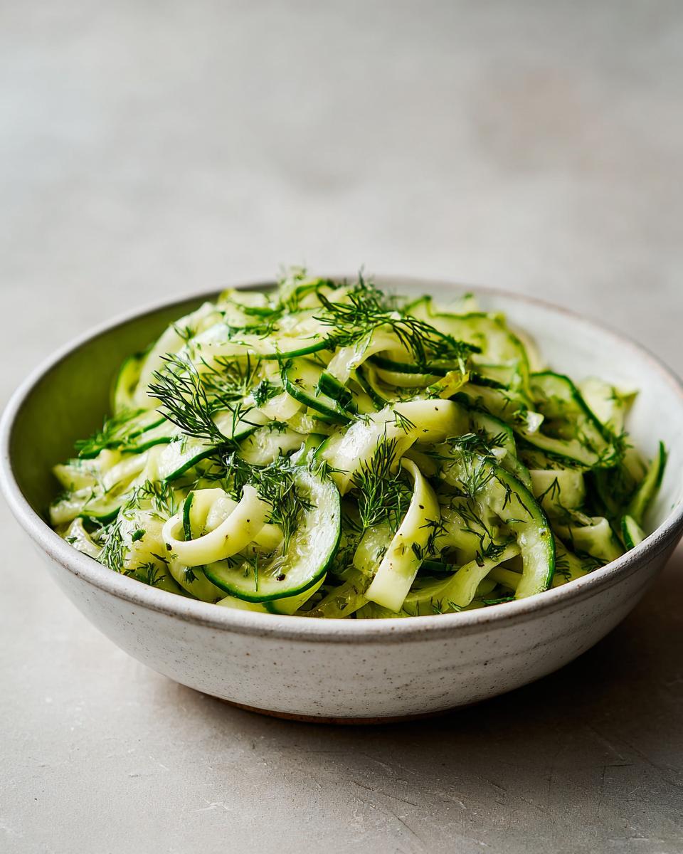 A close-up of Irresistible Dill Pickle Pasta Salad in a bowl, topped with fresh dill.