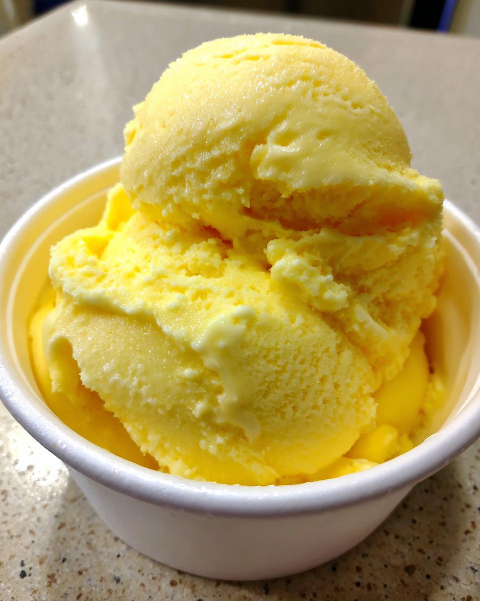 Close-up of creamy, yellow pineapple swirls in a white bowl, showcasing the Irresistible Dole Whip Recipe.