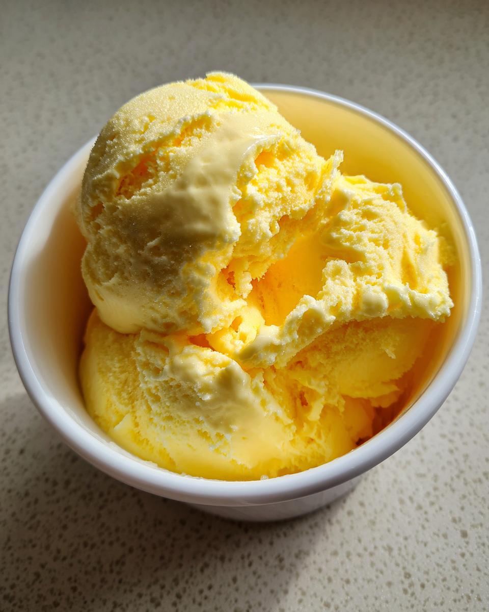 Close-up of creamy, bright yellow pineapple Dole Whip swirls in a white bowl, perfect for a tropical treat.