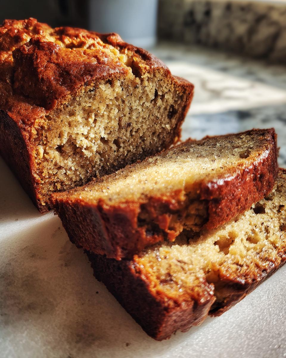 Close-up of two slices of Irresistible Hazelnut Banana Bread, showing its moist texture and golden-brown crust.
