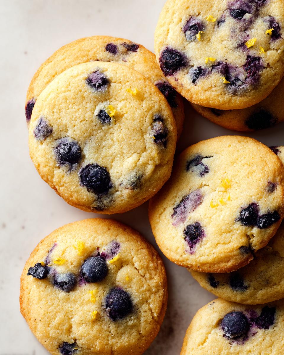 Close-up of Irresistible Lemon Blueberry Cookies, showcasing plump blueberries and bright lemon zest.