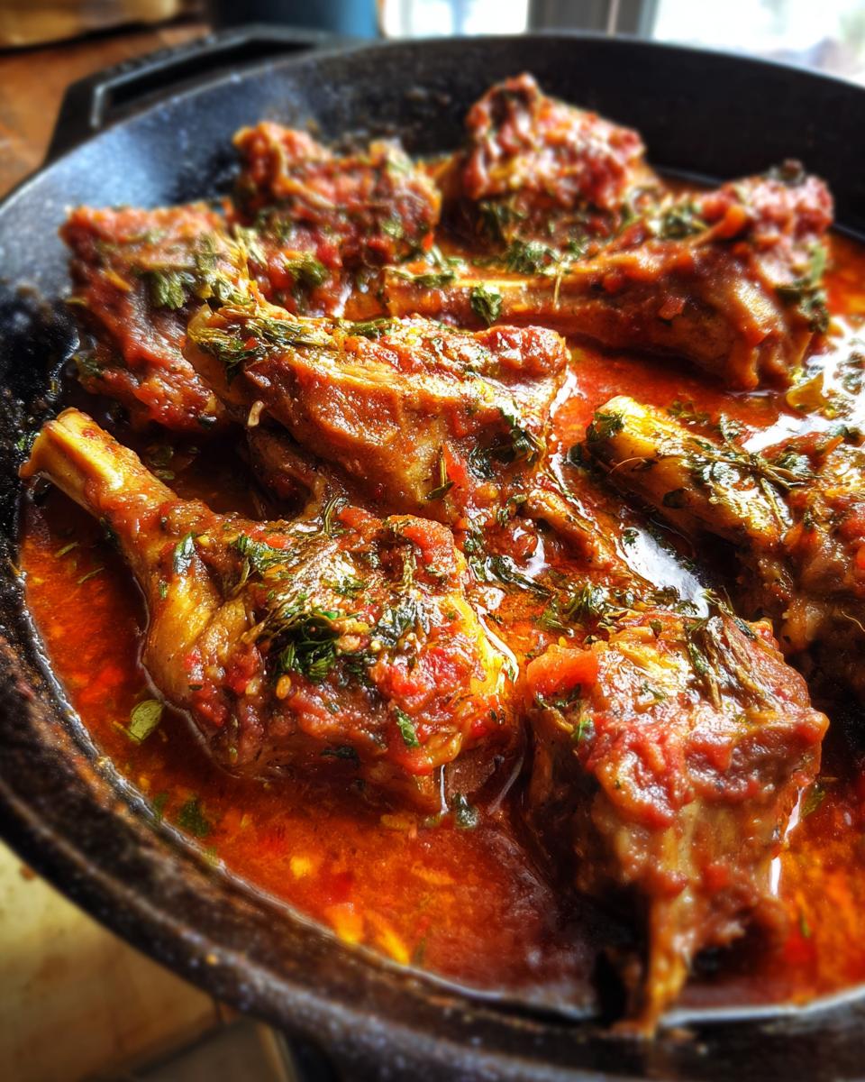 Close-up van stukken Italiaans-Stijl Konijn gestoofd in een rijke tomatensaus met kruiden.