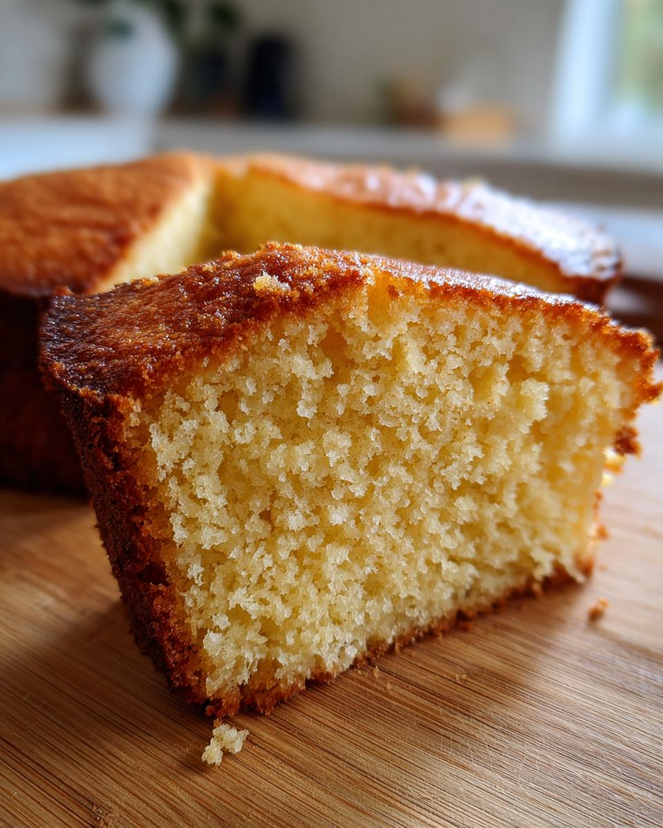 Een close-up van een stuk Old Time Cream Cake met een goudbruine korst en een luchtige kruimel.