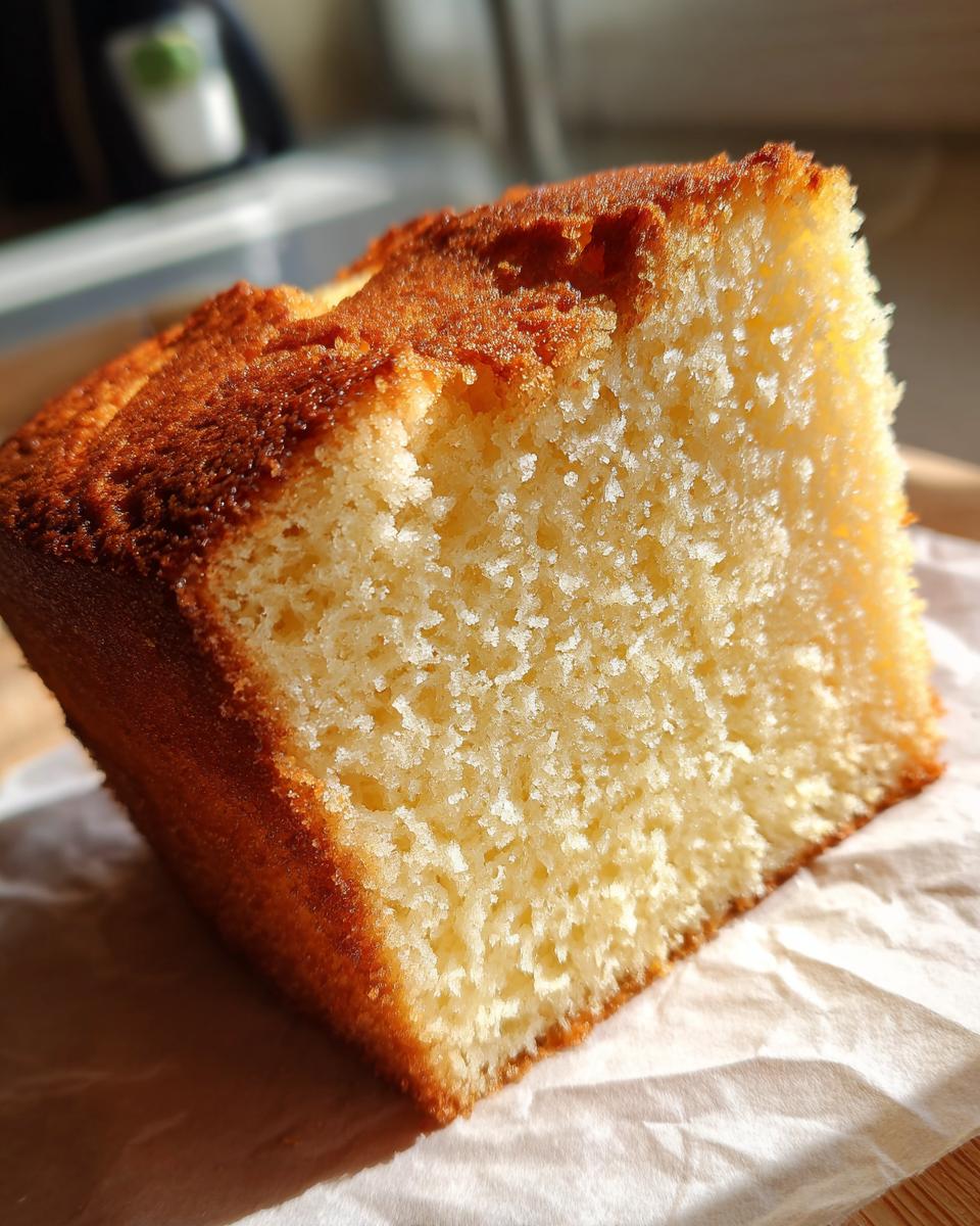 Een close-up van een stuk Old Time Cream Cake met een goudbruine korst en een luchtige kruim.