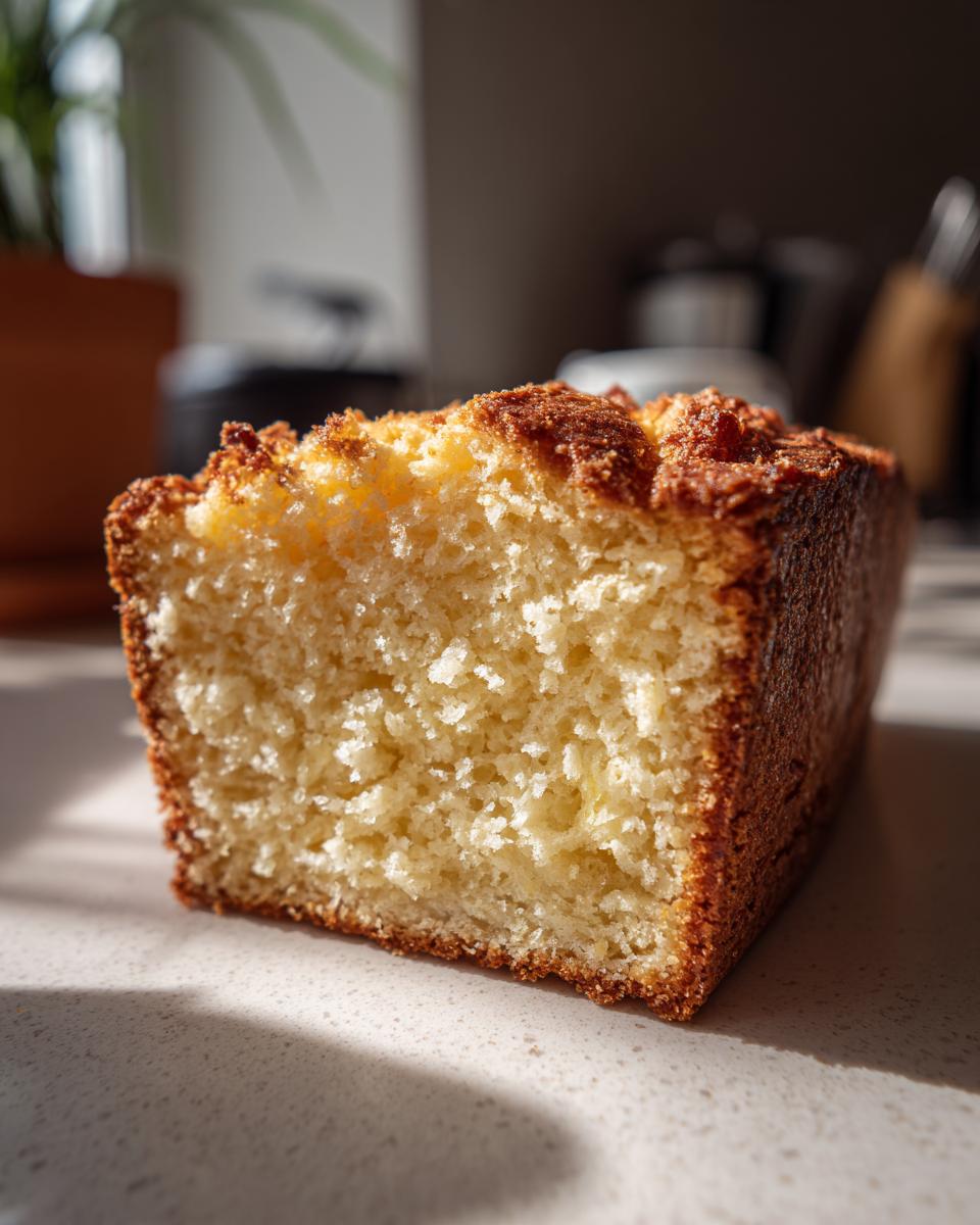 Een zacht stuk Old Time Cream Cake met een goudbruine korst, perfect voor bij de koffie.