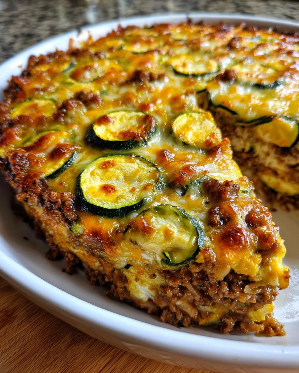 Close-up van een Tasty Mexican Zucchini Casserole met laagjes gehakt, courgette en gesmolten kaas.