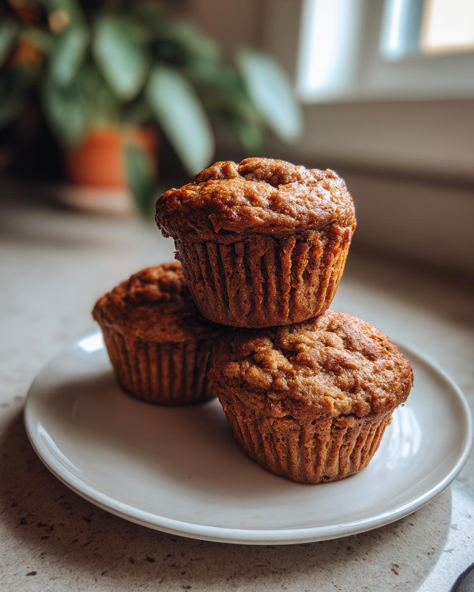 Three Delightful Fathers Day Banana Muffins stacked on a white plate, ready to be enjoyed.