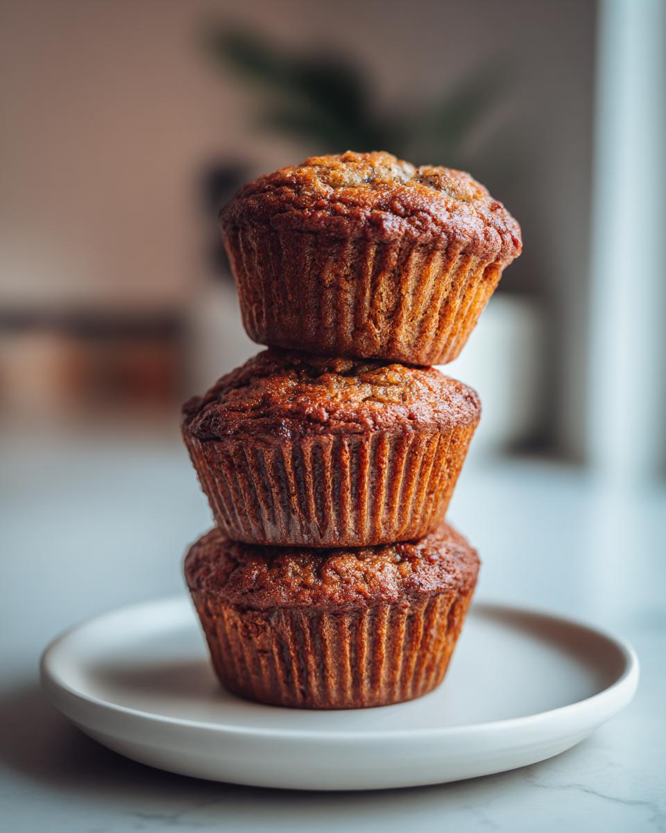 A stack of three Delightful Fathers Day Banana Muffins on a white plate, ready to be savored.