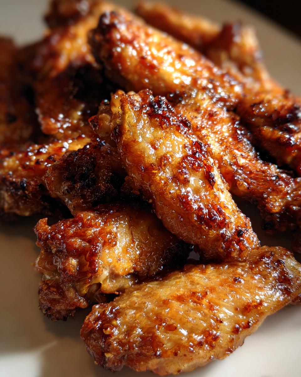 Close-up of a pile of Irresistible Crispy Griddle Wings, glistening with sauce and perfectly browned.
