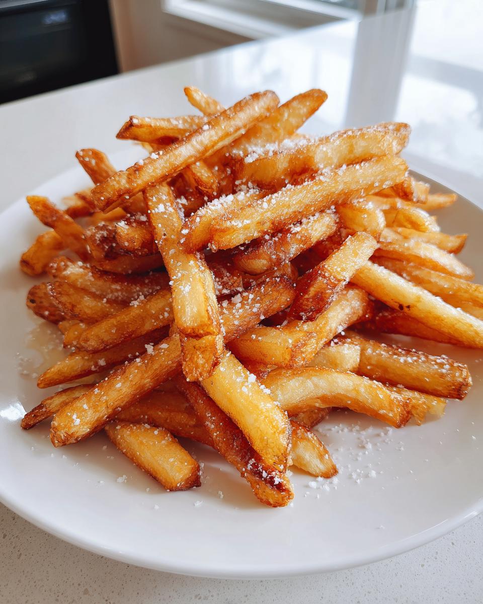 A pile of Irresistible Homemade French Fries, perfectly crispy and lightly seasoned with salt.