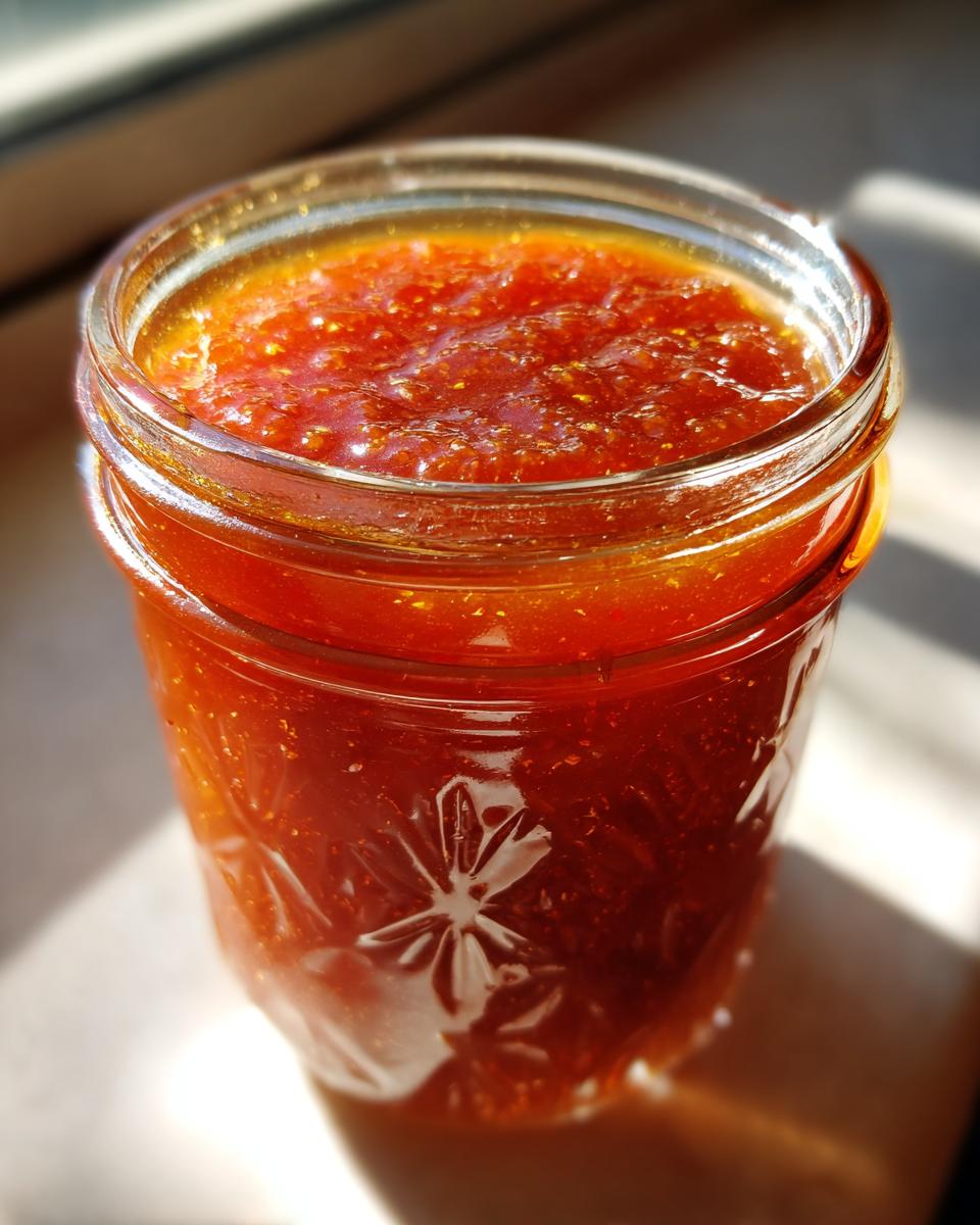 A close-up of a glass jar filled with Irresistible Honey BBQ Sauce, showcasing its rich color and texture.