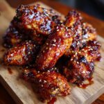 A pile of glistening chicken wings coated in an irresistible hot honey glaze, sprinkled with sesame seeds.