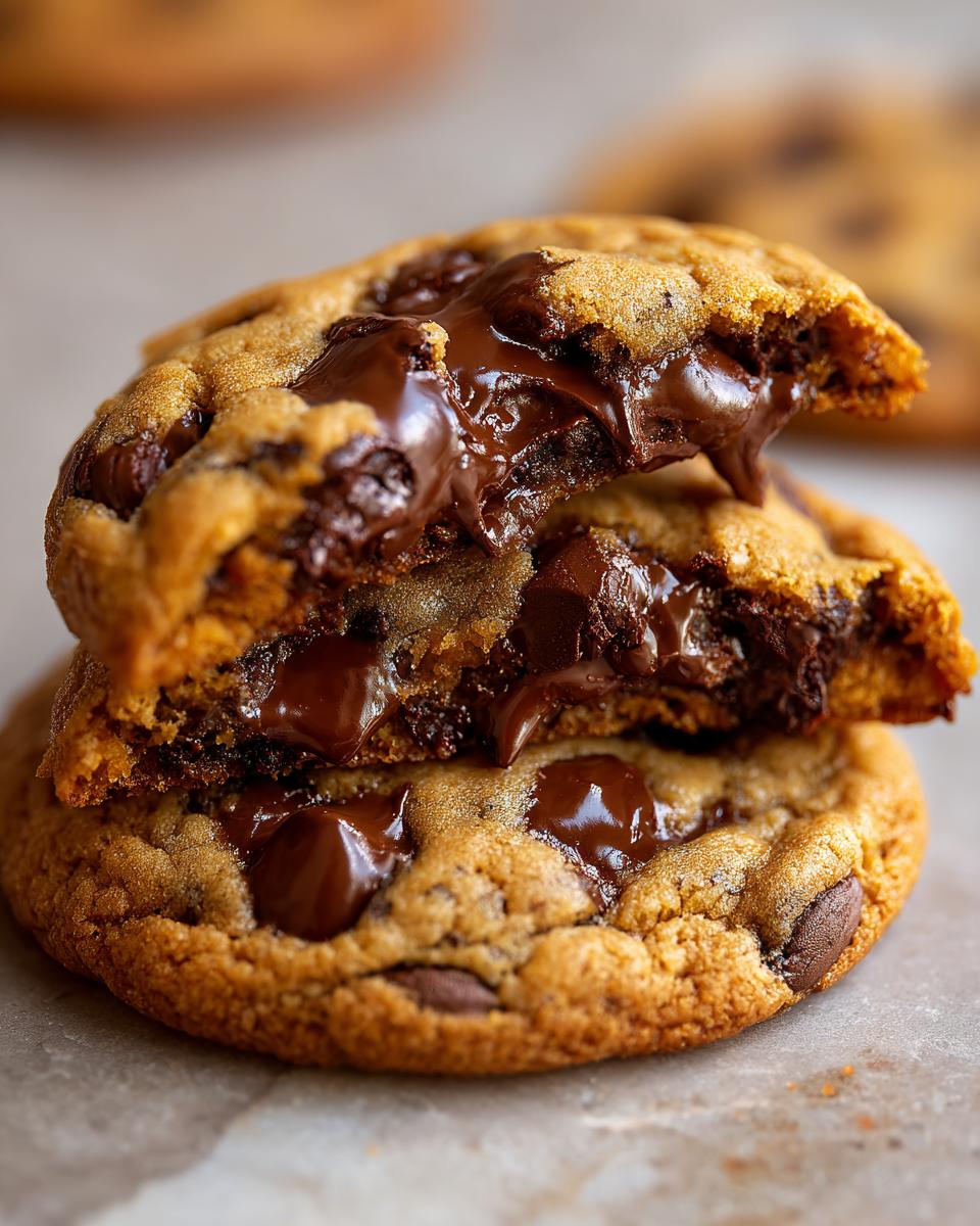 Close-up of Irresistible Peanut Butter Chocolate Chip Cookies with gooey melted chocolate.