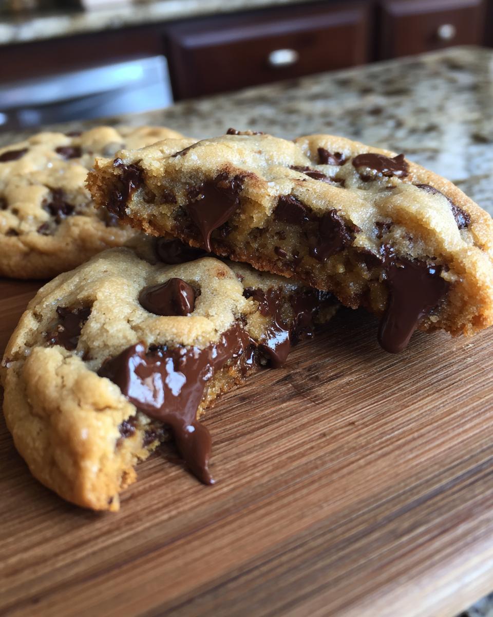 Close-up of irresistible peanut butter chocolate chip cookies with gooey melted chocolate.