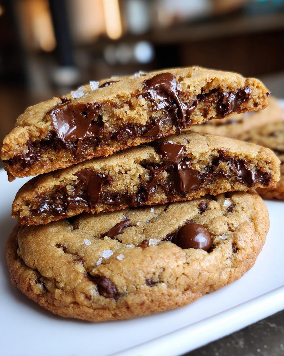 Close-up of Irresistible Peanut Butter Chocolate Chip Cookies, showing gooey melted chocolate chips and flaky sea salt.