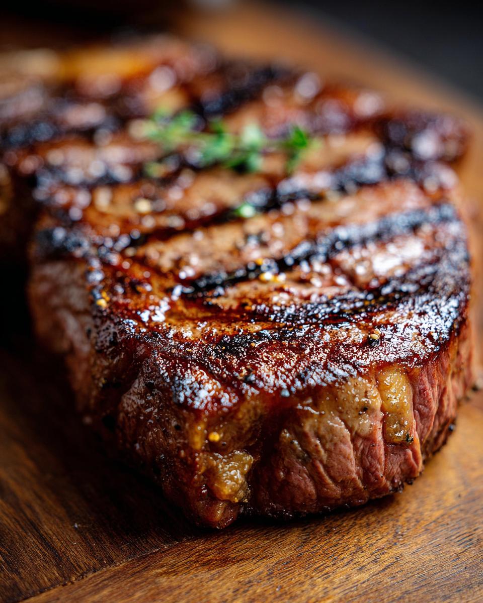 Close-up of a perfectly grilled steak with grill marks and a sprig of rosemary, ready for Memorial Day.