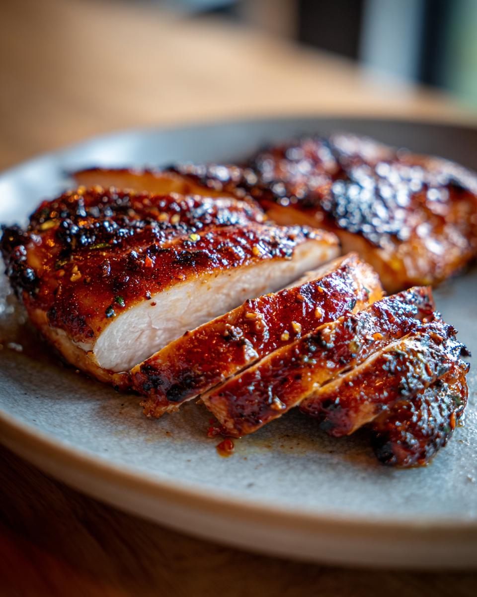 Close-up of sliced Zesty Chili Lime Chicken, showcasing its juicy interior and glazed, spiced exterior.