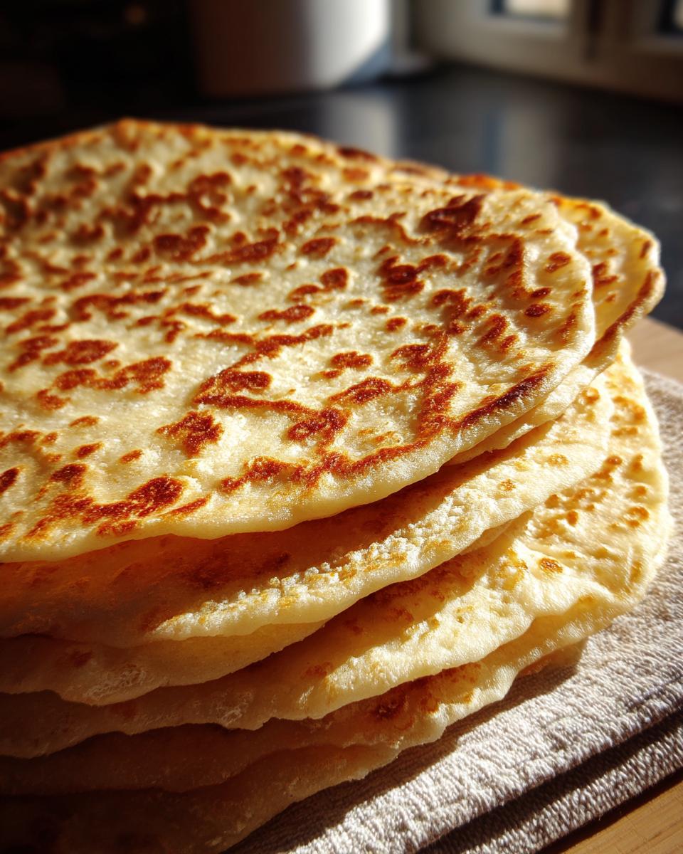 Close-up van een stapel versgebakken Lavash Brood met goudbruine, onregelmatige baksporen.