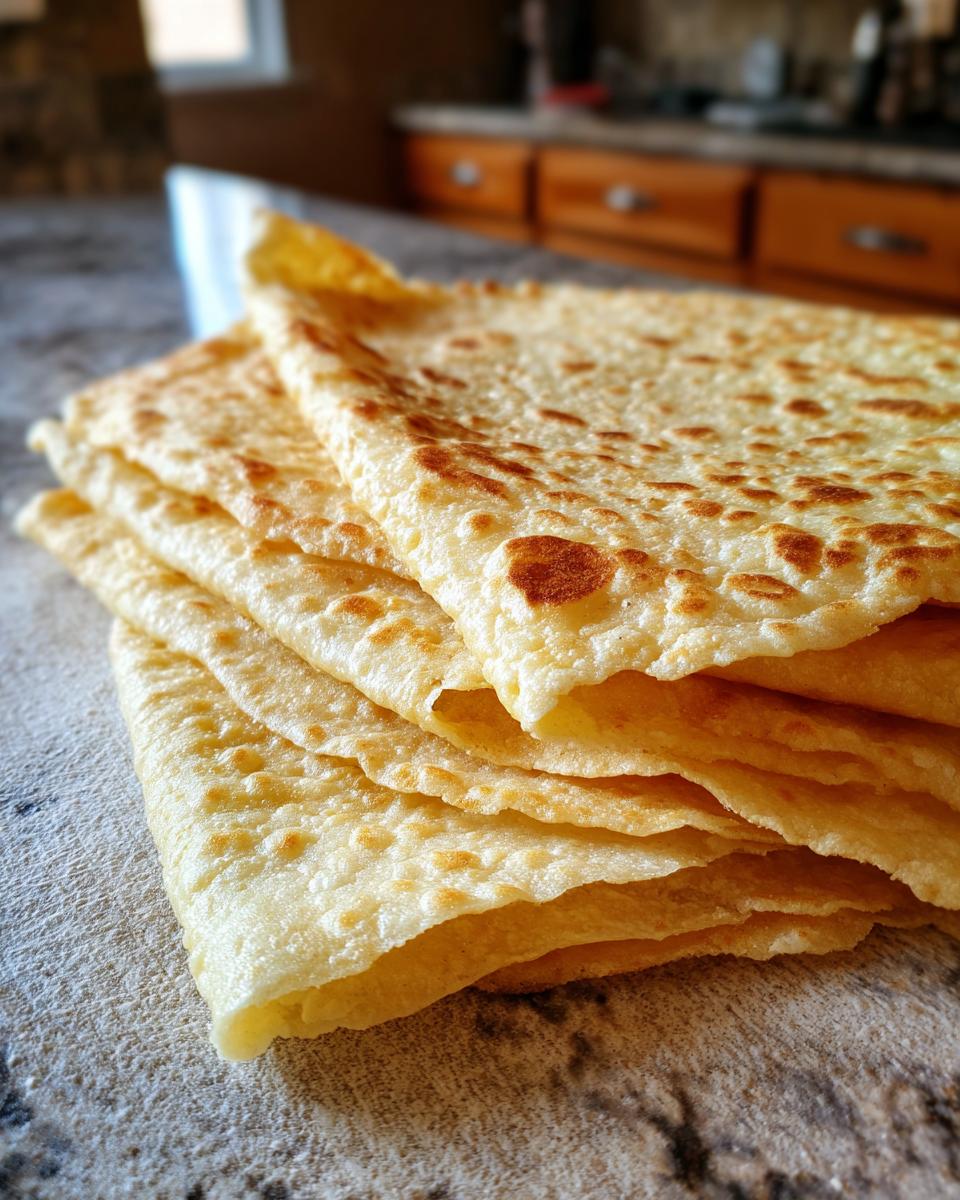 Stapel dunne, goudbruin gebakken Lavash Brood op een rustieke ondergrond.