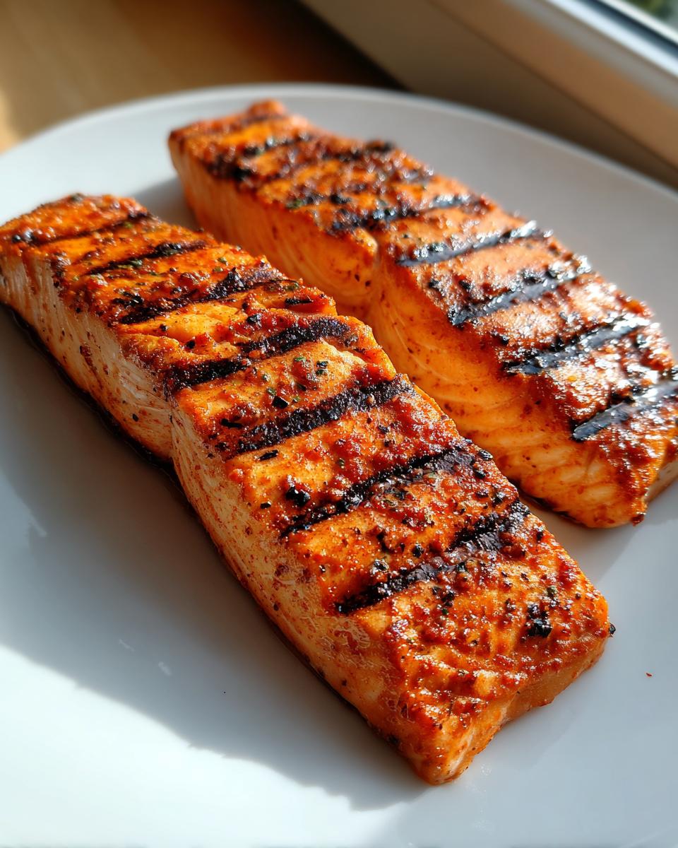 Twee sappige filets van Grilled Mahi Mahi met duidelijke donkere grillstrepen op een wit bord.