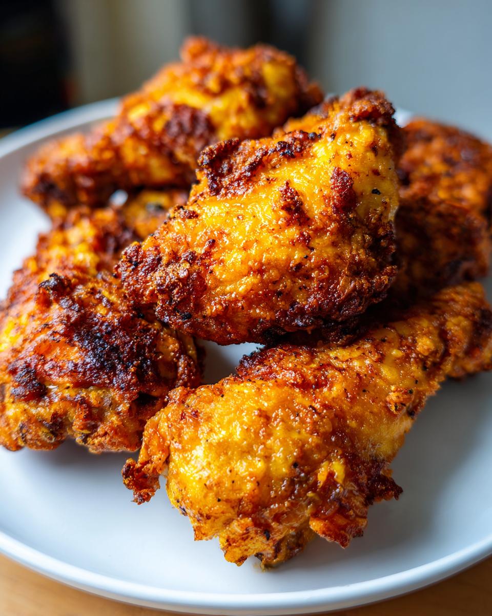 Close-up van goudbruine, krokante stukken kip klaar gemaakt in de airfryer.